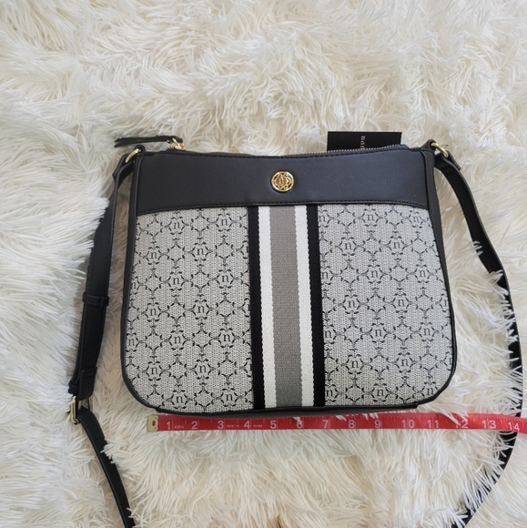 Nanette Lepore® Black,White & Gray Double Section Logo Crossbody with St… - Picture 4 of 6